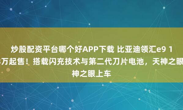 炒股配资平台哪个好APP下载 比亚迪领汇e9 15.08万起售！搭载闪充技术与第二代刀片电池，天神之眼上车